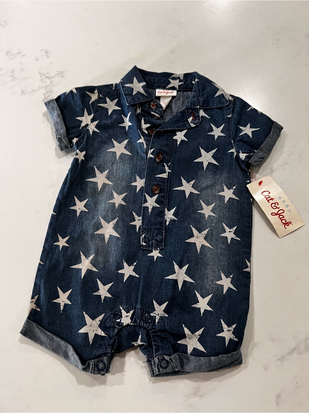 Target Denim Star-Print Romper - Navy & White